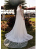 Long Sleeves Beaded Ivory Lace Tulle Sparkling Wedding Dress